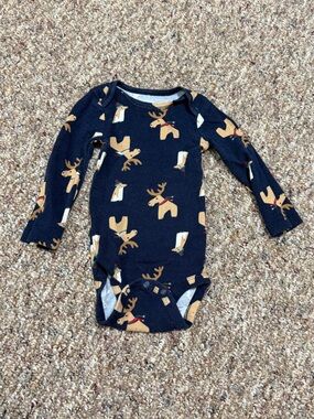 Carter's Navy Long-Sleeve Bodysuit with Reindeer Pattern